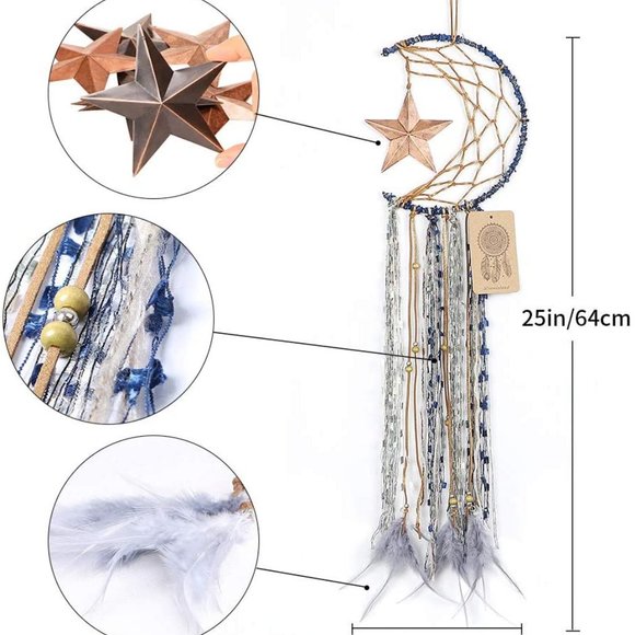 Moon & Star Blue Boho Dream Catchers Wall Hanging - Picture 5 of 6
